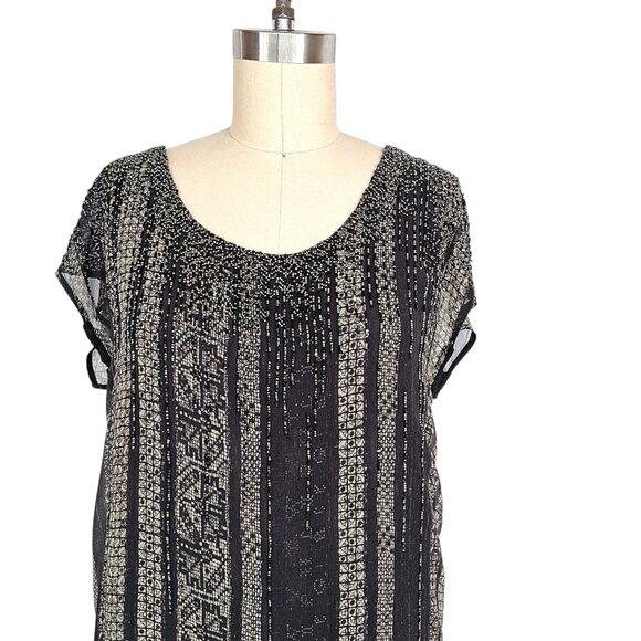 Gary Graham Silk Beaded Shift Dress Sage Green Black Glass Beads SZ 2 - Picture 3 of 12